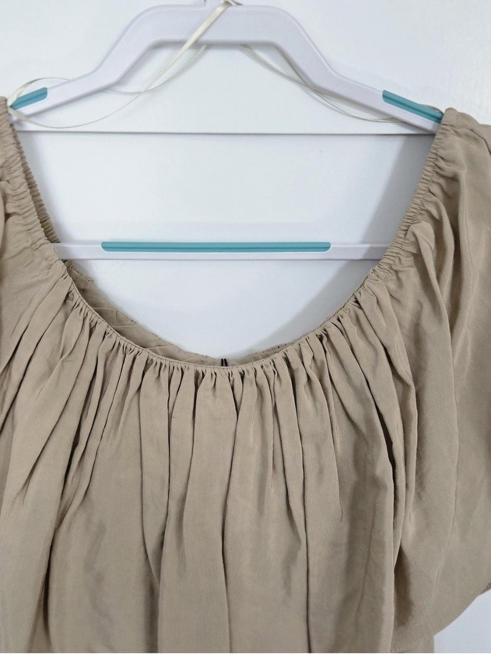 Women’s Beige Ruffle Neck Top - Picture 2 of 7